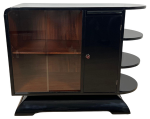 French Art Deco Half Cabinet in Black Lacquer and Mahogany, 1930