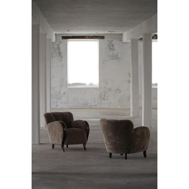 1930s Danish Modern Art Deco Lounge Chairs in Lambswool and Birch, 1940s, Set of 2 For Sale - Image 5 of 18