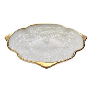 1950s Anchor Hocking Vineyard Milk Glass Footed Dish For Sale