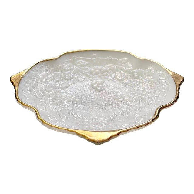 1950s Anchor Hocking Vineyard Milk Glass Footed Dish For Sale