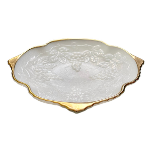 1950s Anchor Hocking Vineyard Milk Glass Footed Dish