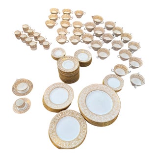 Late 20th Century Wedgwood Florentine Gold Dragon Dishes- 114 Pieces Service for 12 For Sale