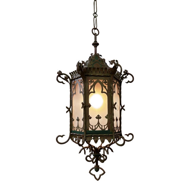 Asian Large Antique Asian Inspired Iron and Steel Lantern, Early 20th Century For Sale - Image 3 of 10