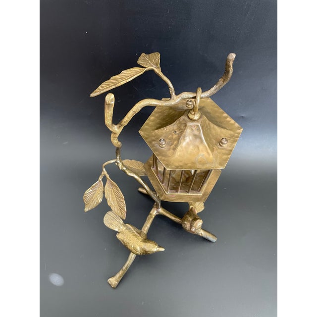 Brass Vintage Brass Tree Branch Sculptural Centerpiece With Birds and Birdcage For Sale - Image 8 of 18