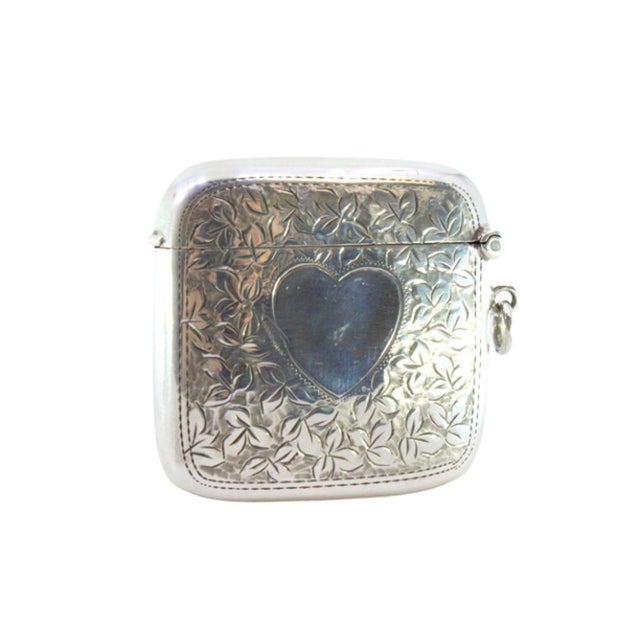 Silver Matchbox with Engraved Plant Motifs and Heart-Shaped Monogramming Card For Sale - Image 9 of 9