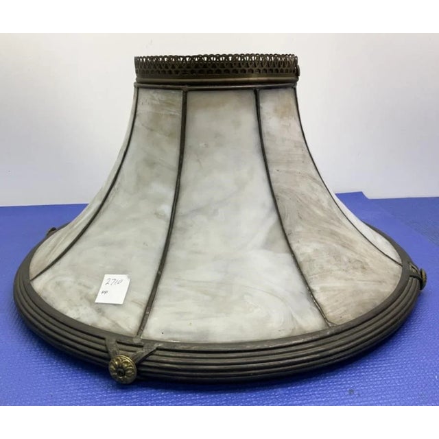 Antique Curved Slag Glass Bronze Lamp Shade For Sale - Image 4 of 9
