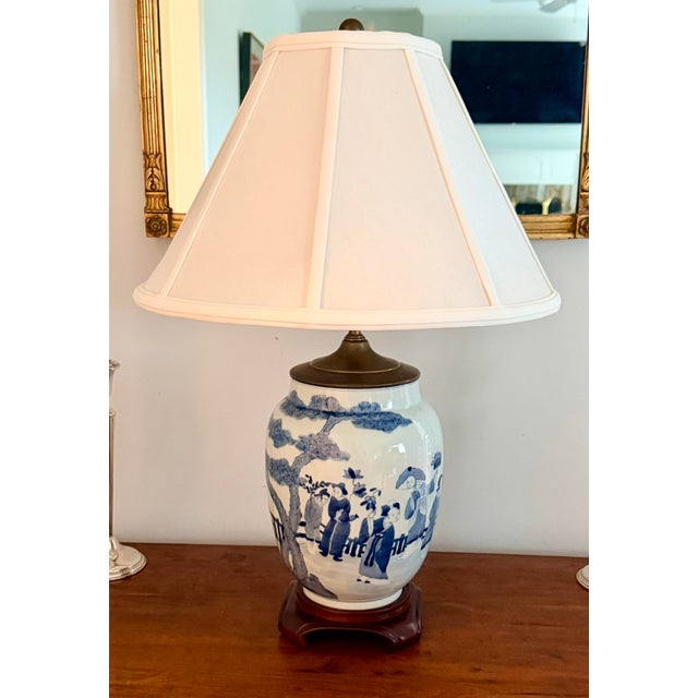 Blue Blue and White Antique Chinese Porcelain Vase Made to Lamp For Sale - Image 8 of 12