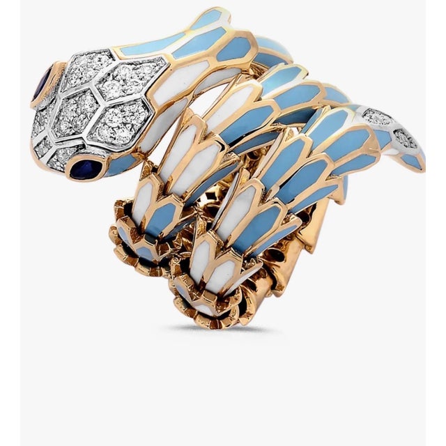 Metal SNAKE COLLECTION , Turquoise & White SNAKE Ring , Diamonds, 18K & Sterling For Sale - Image 7 of 18