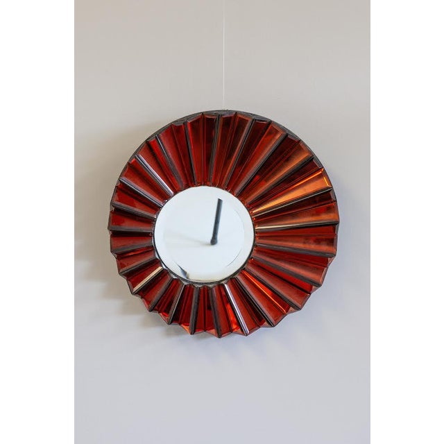 Mirror with Red Glass Frame For Sale - Image 3 of 3