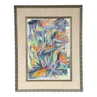 Expressionist Birds of Paradise Oil Painting Signed by Artist Spoonamore For Sale