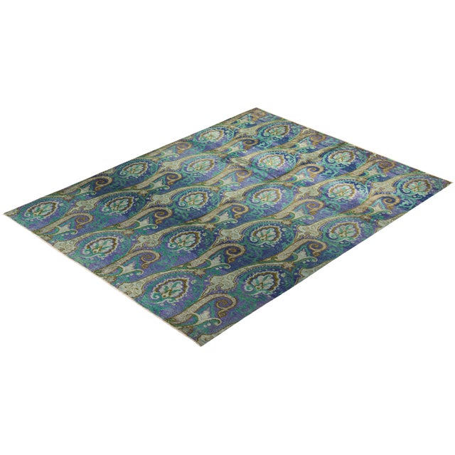Blue Suzani Collection Hand-Knotted Area Rug - 9' 1" X 11' 9" For Sale - Image 8 of 10