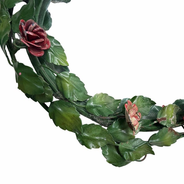 Vintage Tole Floral and Leaf Design Mirror For Sale - Image 9 of 11