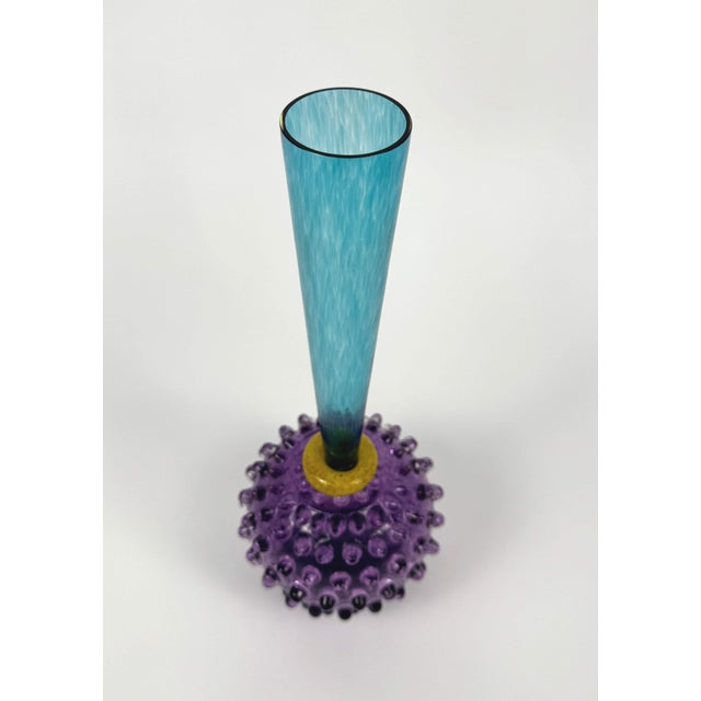 Late 20th Century Late 20th Century Blue and Purple Hobnail Art Glass Bud Vase For Sale - Image 5 of 11
