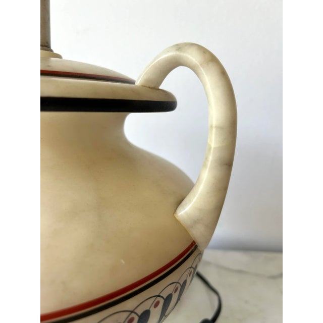 Alabaster Handled Urn Form Table Lamp With Greek Krater Style Decoration Signed La Chimere For Sale - Image 9 of 11