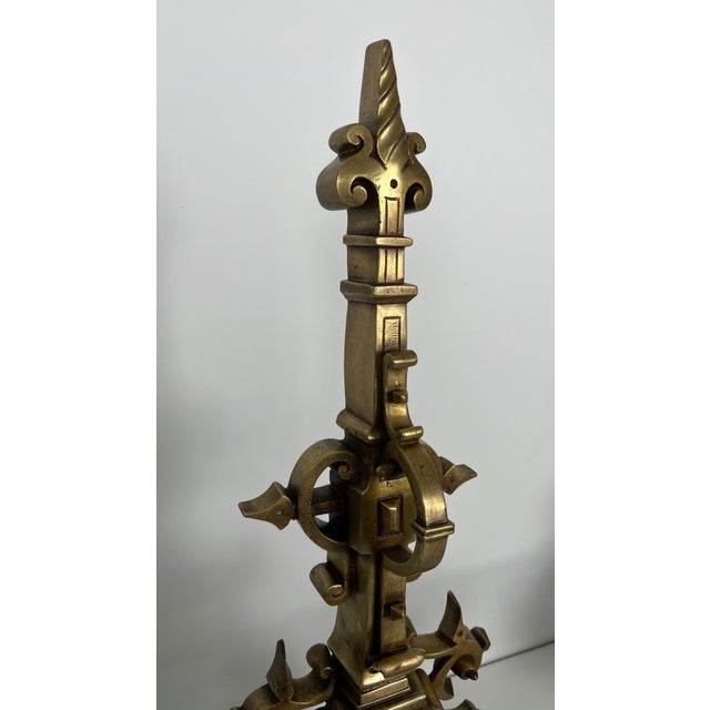 1900s Important Bronze Fireplace Adornment Made of a Andirons and a Bronze Bar - a Pair For Sale - Image 12 of 12