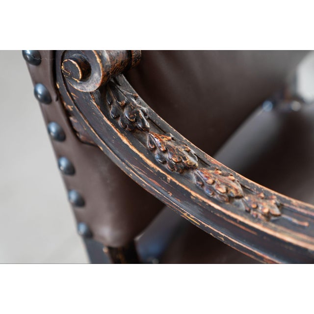 Wood 19th Century Beechwood, Metal, and Leather Throne, 1800s For Sale - Image 7 of 14