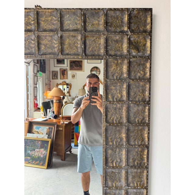 1990s Vintage Brutalist Metal Wall Mirror by Uttermost/ Sold For Sale - Image 5 of 12