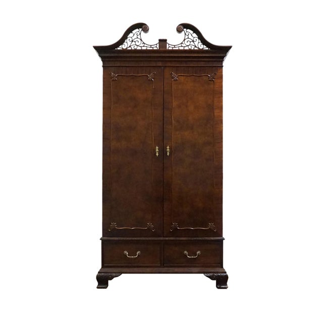 Chippendale Century Furniture Solid Mahogany Traditional Chippendale Style 47" Clothing Armoire W. Pierced Wood Pediment For Sale - Image 3 of 15