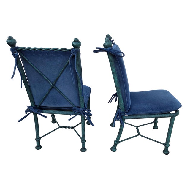 2 Vintage Pompeii Babylon Designer Side Chairs Twisted Aluminum Faux Verdigris For Sale In Philadelphia - Image 6 of 14