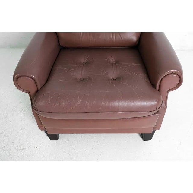 Pair Tufted Leather Lounge Chairs Pair Mid Century EuroVintage For Sale - Image 4 of 16