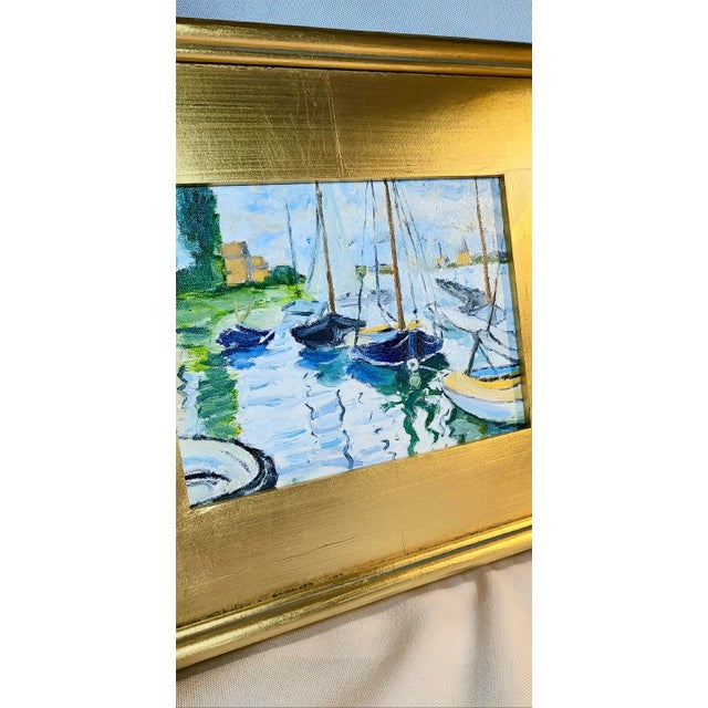 Paint Original Painting ‘Sailboats on the Seine’ For Sale - Image 7 of 8