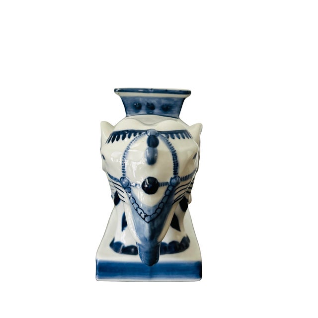 Ralph Lauren Vintage Petite Bombay Company Blue & White Elephant Vase Planter – Chinoiserie Porcelain Elephant Cachepot, Made in Thailand For Sale - Image 4 of 11