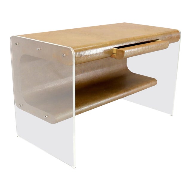 Lucite Base Faux Snake Skin Sculptural Shape One-Drawer Writing Table Desk For Sale