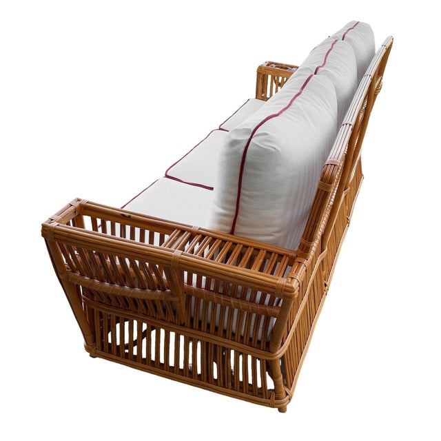Wood 1990s Restored Art Deco Presidents Nantucket Stick Reed Rattan Nantucket 3-Seat Sofa For Sale - Image 7 of 8