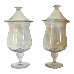 Antique 19th Century Blown Glass Baluster Shaped Urns & Covers Apothecary Jars - A Pair