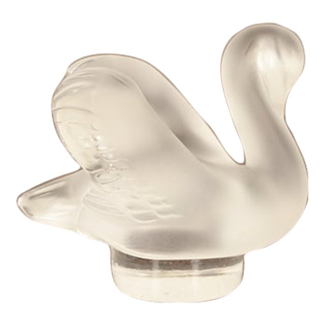 Lalique Art Deco Frosted Crystal Swan Figurine For Sale