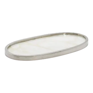 Oval Tray in White Quartz With Polished Stainless Steel by Kifu Paris