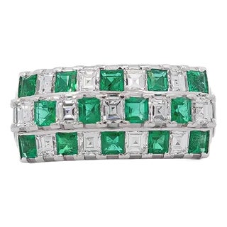 2 Carat Asscher Cut Emerald & Diamond Checkerboard Statement Ring For Sale