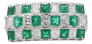 2 Carat Asscher Cut Emerald & Diamond Checkerboard Statement Ring