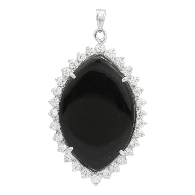 Bochic 925 Silver Pendant With Marquise Cut Black Onyx Halo Sparkling Zircons For Sale