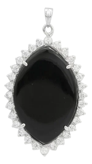 Bochic 925 Silver Pendant With Marquise Cut Black Onyx Halo Sparkling Zircons