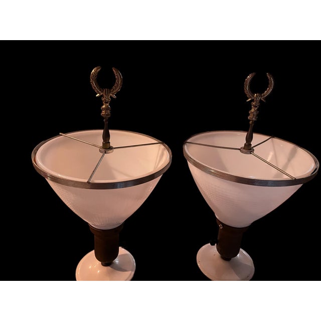 1970s Pair of Corinthian Column Lamps With Glass Shades. For Sale - Image 11 of 11