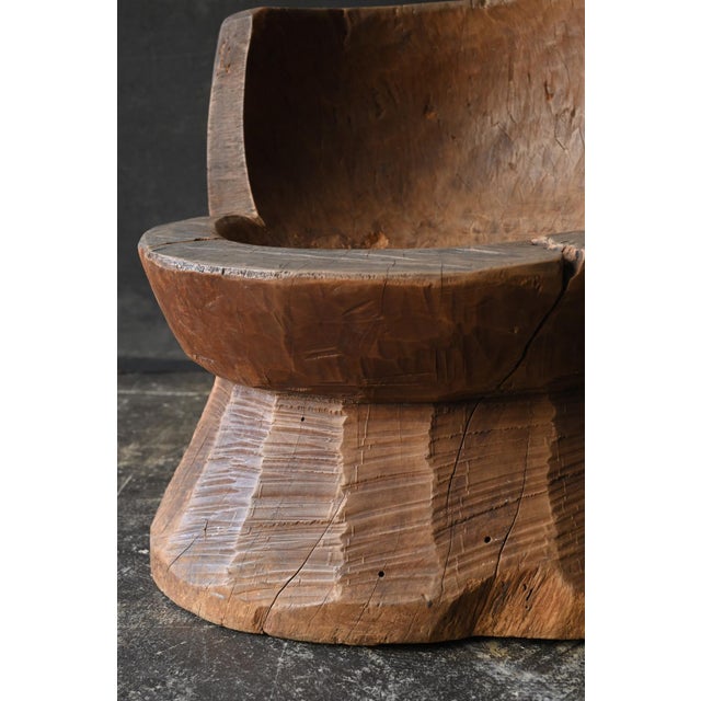 Old Japanese Wooden Mortar Chair / Early 20th Century/ Primitive Wabi-Sabi Seat For Sale - Image 14 of 18