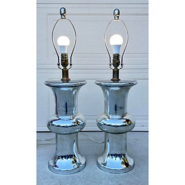 Bull Nose Cylinder Mercury Glass Table Lamps - a Pair For Sale - Image 11 of 18