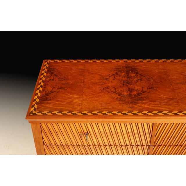 Handcrafted Italian Burl Wood Chest With Checkerboard Inlay For Sale - Image 4 of 5