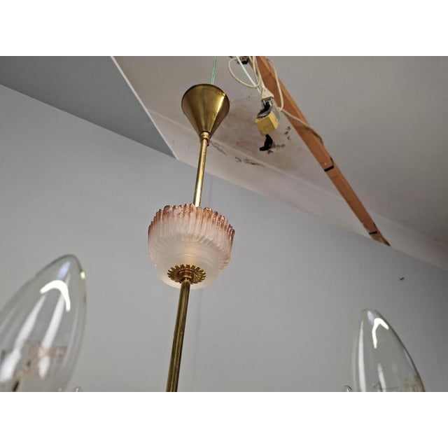Mid-Century Czech Brass and Frosted Glass 6-Arm Chandelier, Železný Brod, 1960s For Sale - Image 9 of 18