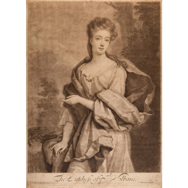This is a 17th century engraved mezzotint portrait of the Duchess of St. Albans by John Smith, after a painting by Sir...
