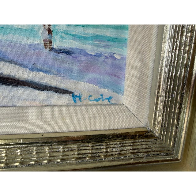 Vintage H. Cole Impressionist Tropical Beach Scene Oil on Canvas Painting, Framed For Sale - Image 9 of 11