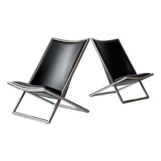 1960s Leather Scissor Chairs Attributed to Ward Bennett for Brickell Associates For Sale
