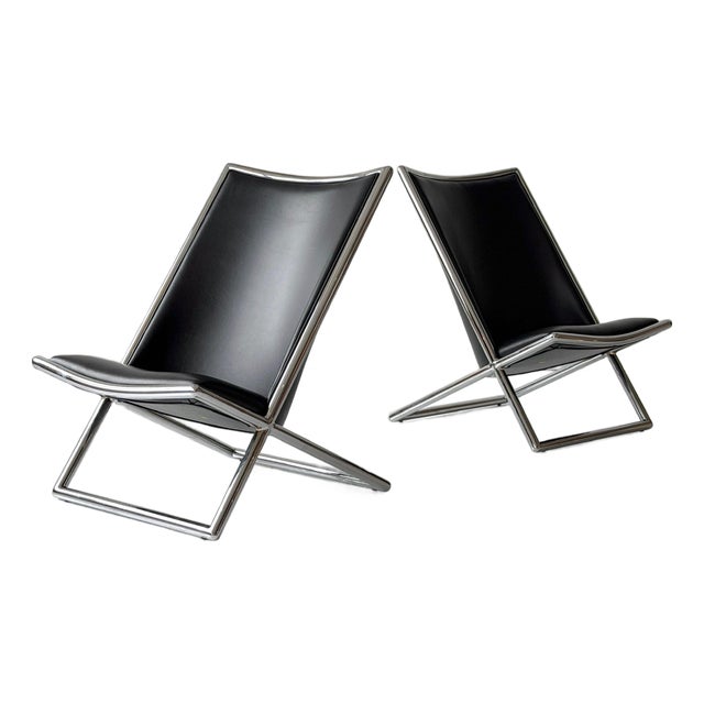 1960s Leather Scissor Chairs Attributed to Ward Bennett for Brickell Associates For Sale