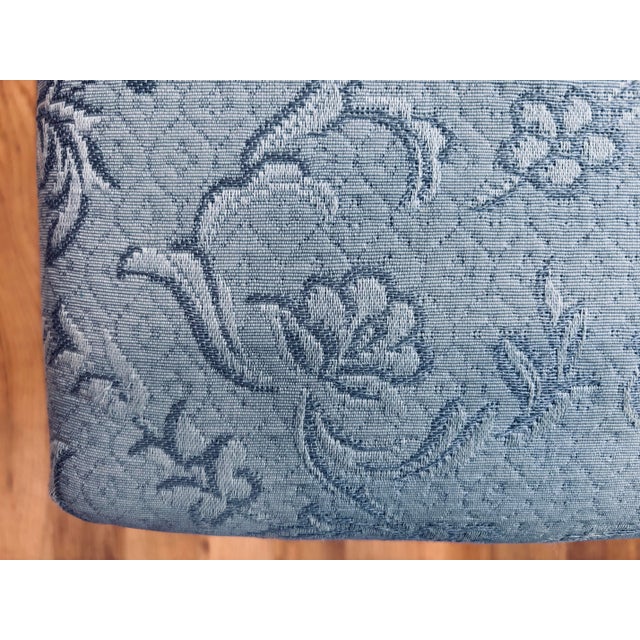 Blue Mid 20th Century Biggs-Style Ottoman, Upholstered in Soft Blue Jacquard With Mahogany Base For Sale - Image 8 of 9