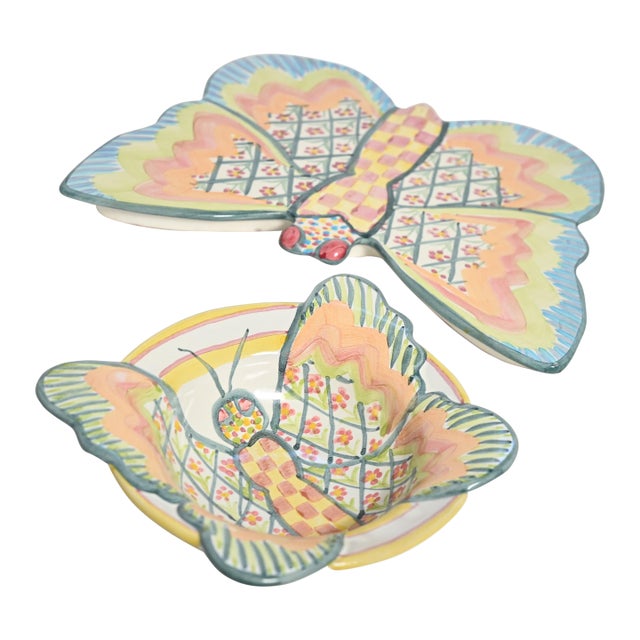 MacKenzie-Childs Butterfly Serving Set - 2 pcs For Sale