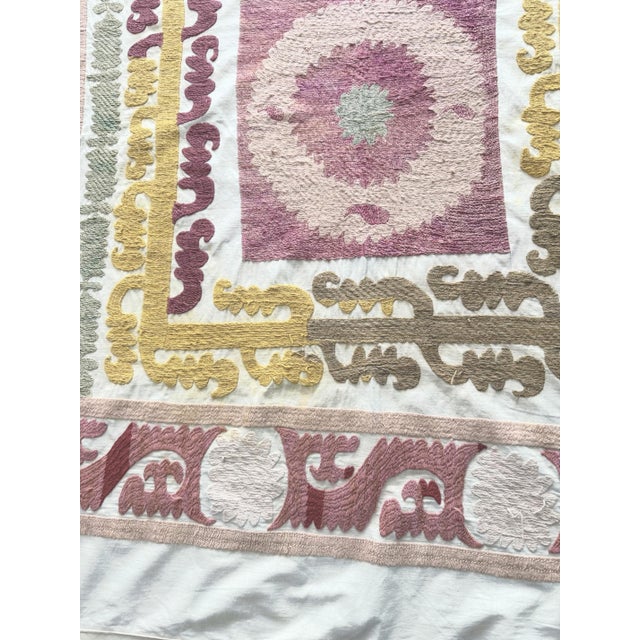 1960s Boho Tashkent Suzani Tablecloth 4'4'' X 4'6'' For Sale - Image 5 of 8