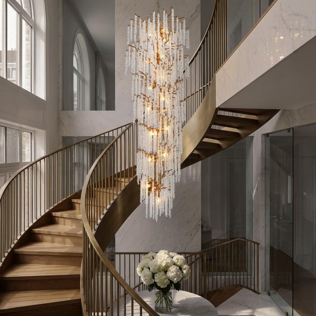 Aloadecor 21-Light Tree Branch Glass Chandelier in Antique Brass With Clear Glass for Foyers For Sale In Houston - Image 6 of 7