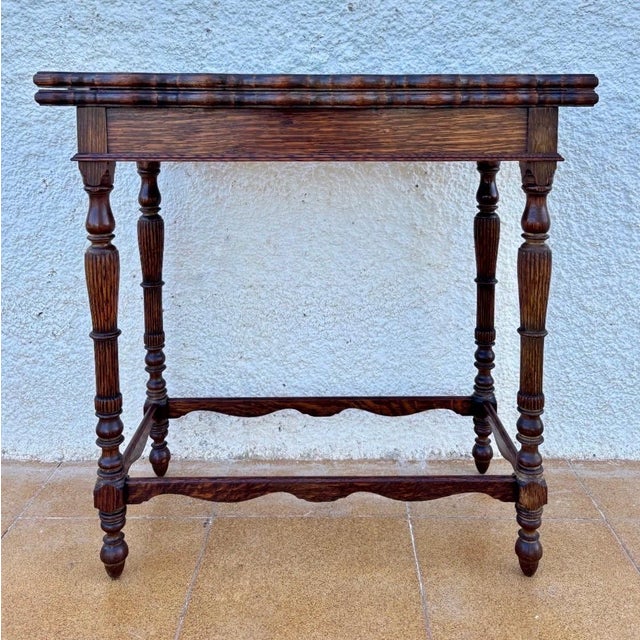 Spanish Spanish Carved Oak Games Table with Original Green Felt, 1920s For Sale - Image 3 of 13