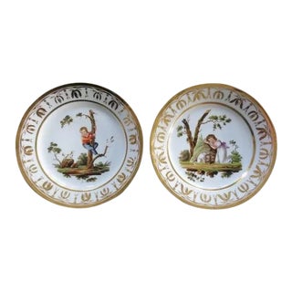 Early 19th Century French Empire Porcelain Dinner Plates by Halley 1800 - 1805 - A Pair For Sale